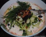 A picture of step 7 of Cucumber soup with yogurt, raisins and walnut (Aab- dogh khiar).