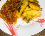 A picture of step 3 of Golden yam fried in egg with sauce🍽.