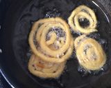 A picture of step 5 of Fafda, jalebi with chutney and salad.