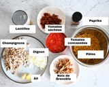 Une image de l'étape 1 de Pâtes bolognaises aux lentilles (vegan).