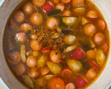 A picture of step 4 of Red Tomato Soup with Sausage, Meatballs, Carrots, and Potatoes.