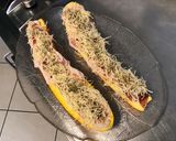 Une image de l'étape 8 de Courgette jaune farcie pancetta tomates emmental aux épices et origan (recette plancha).