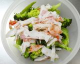 A picture of step 3 of Microwave Broccoli and Imitation Crab with Sesame Mayo Salad.