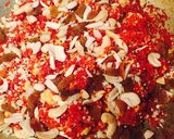 A picture of step 2 of Shahi gajrela spring rolls in rabdi sauce.