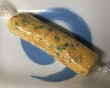 A picture of step 4 of Tamagoyaki with Pickled Ginger and Scallions.