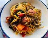 รูปขั้นตอนการทำที่ 4 ของ Oven Roasted Veg Pasta w/t Veg-Pork oat ball🥕🌶️🍝(พาสต้าผักย่างลูกชิ้นหมูโอ้ต)🍝🍆🫑🫚🧄