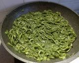 A picture of step 3 of Zucchini Noodles with Spinach Pesto.
