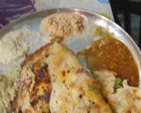 A picture of step 3 of #TR#Vegetable Uttappam with gunpowder spread side dish narial and onion chutney.