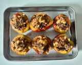 A picture of step 4 of Baked Peaches with Amaretti, Dark Chocolate, Ice Cream and Mint.