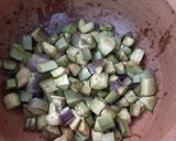 A picture of step 1 of Brinjal cluster beans bhaji.