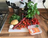 A picture of step 1 of Chicken chorizo bake.