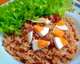 รูปขั้นตอนการทำที่ 5 ของ ข้าวผัดน้ำพริกเผาไข่เค็มแฮม(มังสวิรัติ)