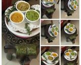 A picture of step 2 of CHUTNEY PARTY : 1. Green Peas 2. Onions & Curry Leaves 3. Peanuts Chutney.