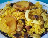 Foto del paso 5 de la receta Arroz al horno con lomo, patata y mermelada de bacon y cebolla