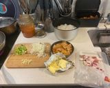 A picture of step 1 of Kimchi fried (with bacon and a fried egg).