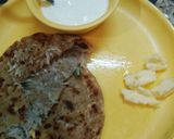 A picture of step 8 of Muli de parathe with batter and dahi.