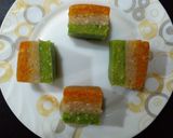 A picture of step 4 of Tricolour Burfi (no fire recipe).