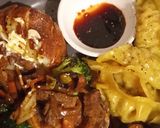 A picture of step 4 of Jacket potato with beef stir fry and gyoza chicken dumplings.
