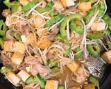 A picture of step 7 of Tofu, Bitter melon, Pork and Egg Stir fry.