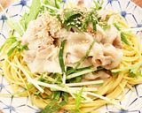 A picture of step 5 of Goemon-Style Japanese Pasta with Pork Shabu-Shabu and Mizuna.