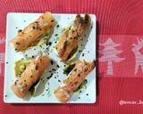 Foto del paso 5 de la receta: Rollitos de mousse de bacalao con anchoa y salmón
