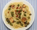 A picture of step 19 of Aiba’s Edamame Peperoncino Pasta with Dried Edamame.
