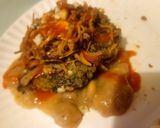 A picture of step 4 of "Southern Layers" Meal-in-One (Pork, Green Cake Fritters, Beans).