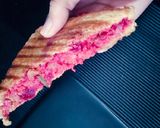 A picture of step 4 of Beet Hummus Sandwich.
