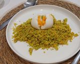 Foto del paso 6 de la receta: Cuscús Vegetal de Brócoli y Zanahoria con Huevo Mollet, Emulsión de Yogur y Compota de Cerezas