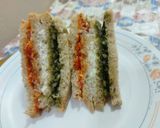 A picture of step 3 of Tri colour sandwiches.