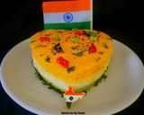 A picture of step 8 of Heart Shaped 3 Layers Tricolor Dhokla Savory Cake - 80th Independence Day Special.