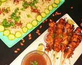 A picture of step 9 of Chicken satay with peanut sauce and mixed vegetable rice.