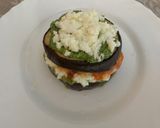 A picture of step 5 of Summer Eggplant Parmigiana with Basil Pesto, Buffalo Mozzarella, and Roasted Tomatoes.