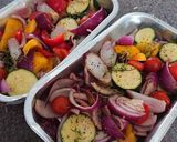 A picture of step 2 of Couscous with Roasted Vegetables and Grilled Pork Belly.