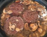 A picture of step 5 of Hamburger Steak with Sautéed Mushrooms on Rice.