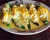 Foto del paso 5 de la receta: Chiles chilaca rellenos de pollo con salsa de elote💖