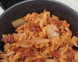 A picture of step 1 of Red lentil flour pasta gluten free, with gluten free German sausage.