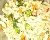 A picture of step 2 of Macaroni with baked beaf and steam spinach with brocolli.