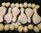 A picture of step 5 of Thyme and Parmesan crusted chicken and new potatoes.
