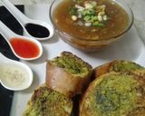 A picture of step 7 of 19 b soup with garlic bread.