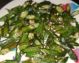A picture of step 1 of Dahi bhindi(curd okra).
