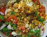 A picture of step 3 of Leftover sev chivda misal.