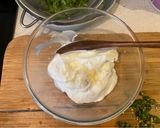 A picture of step 2 of Tzatziki (yoghurt and cucumber dip).