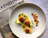 A picture of step 2 of Pan seared scallops and roe emulsion.