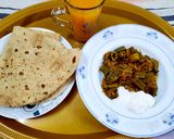 A picture of step 8 of Masala Bhindi and chapati.