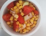 A picture of step 2 of 3 colour Corn Salsa.