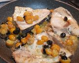 A picture of step 4 of Swordfish with Cherry Tomatoes and Olives.