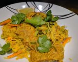 A picture of step 8 of Singapore style pork noodles.