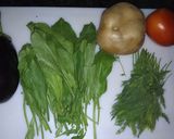 A picture of step 1 of Spinach Brinjal Potato Sabji.