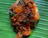 A picture of step 8 of Meen Pollichathu - Kerala special.